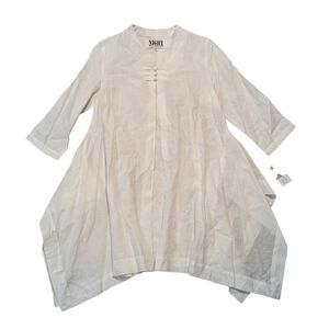 Night Studio Linen Tunic Medium White Flowy Top Long Sleeve New With Tags